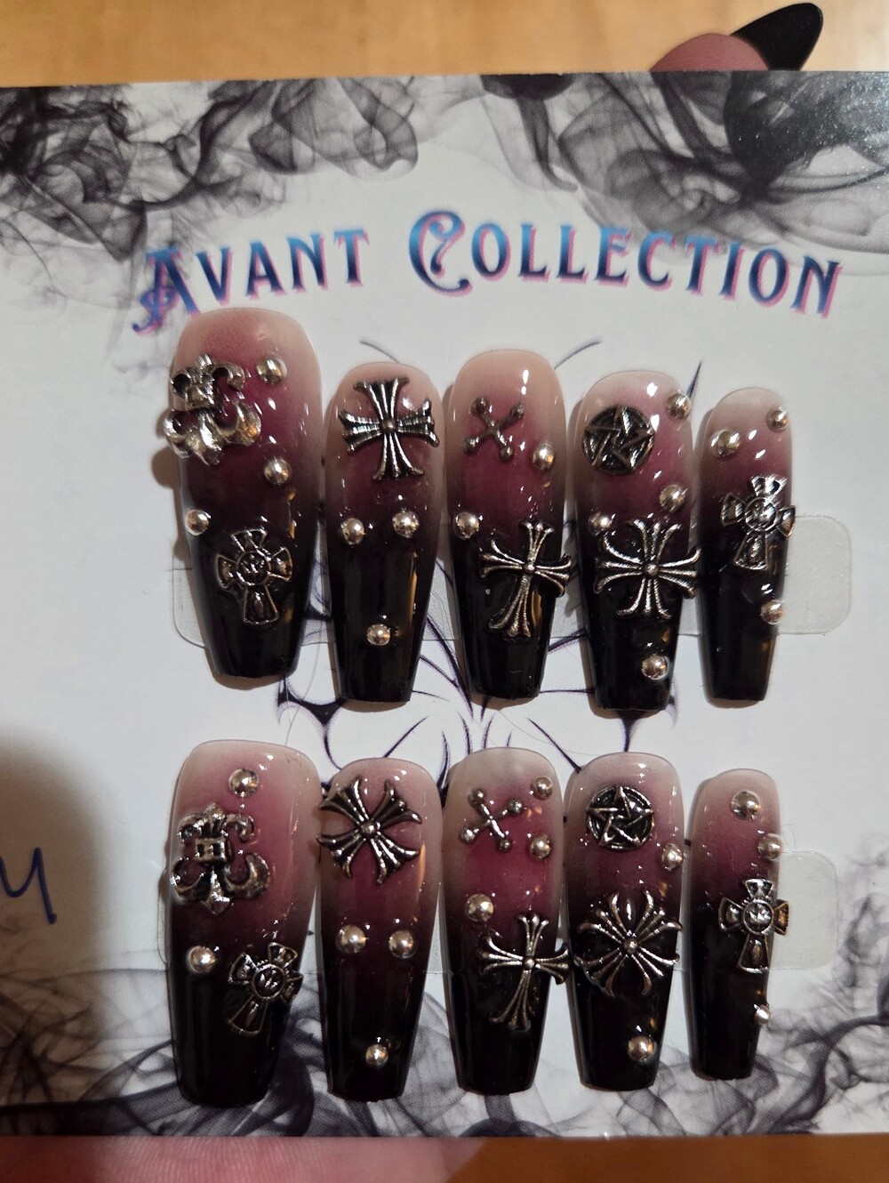 Y2K Gothic Chrome Hearts Coffin Style 3D Press-On Nails Size Medium